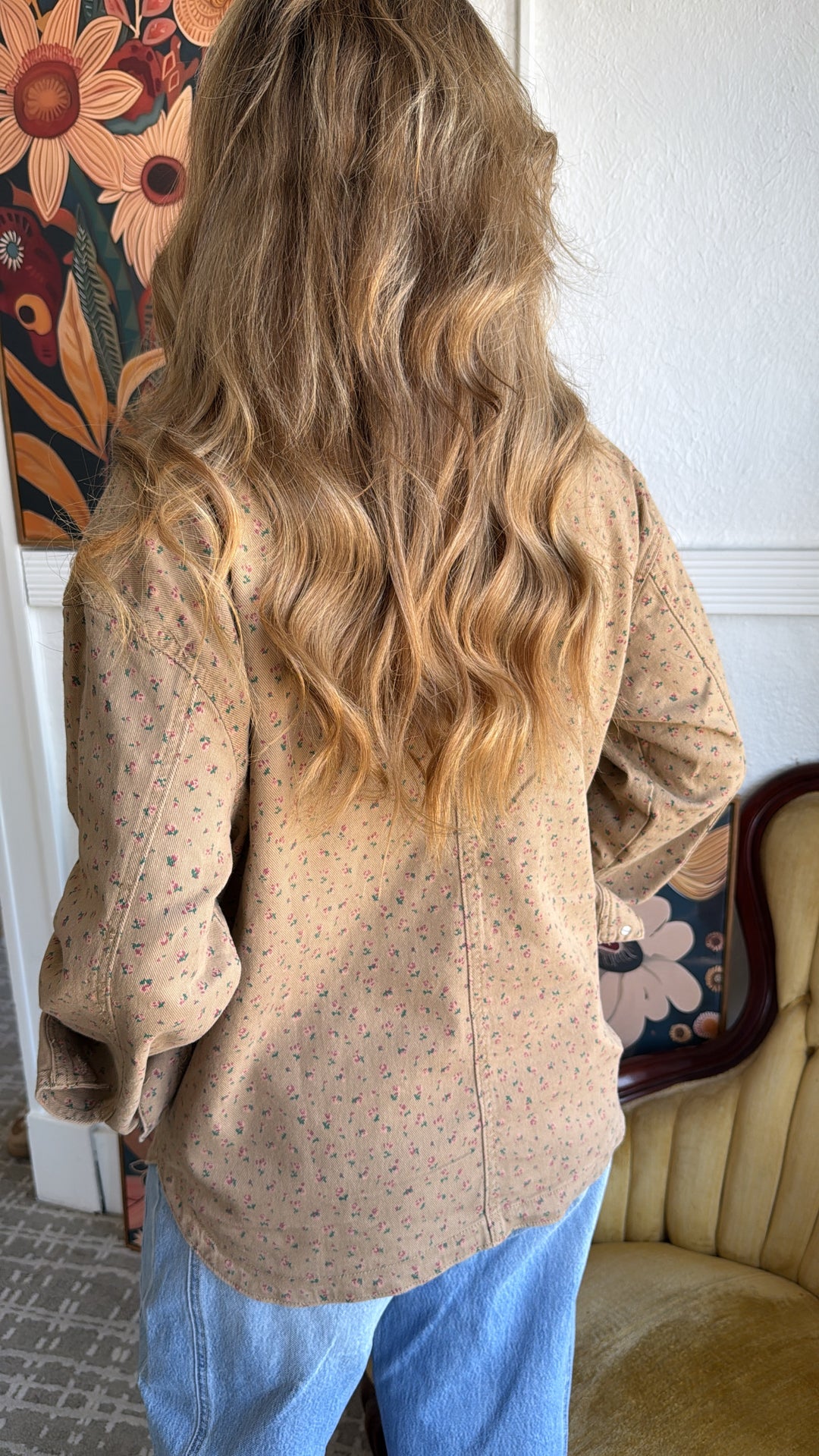 Pretty Petals Floral Print Denim Jacket, Mocha