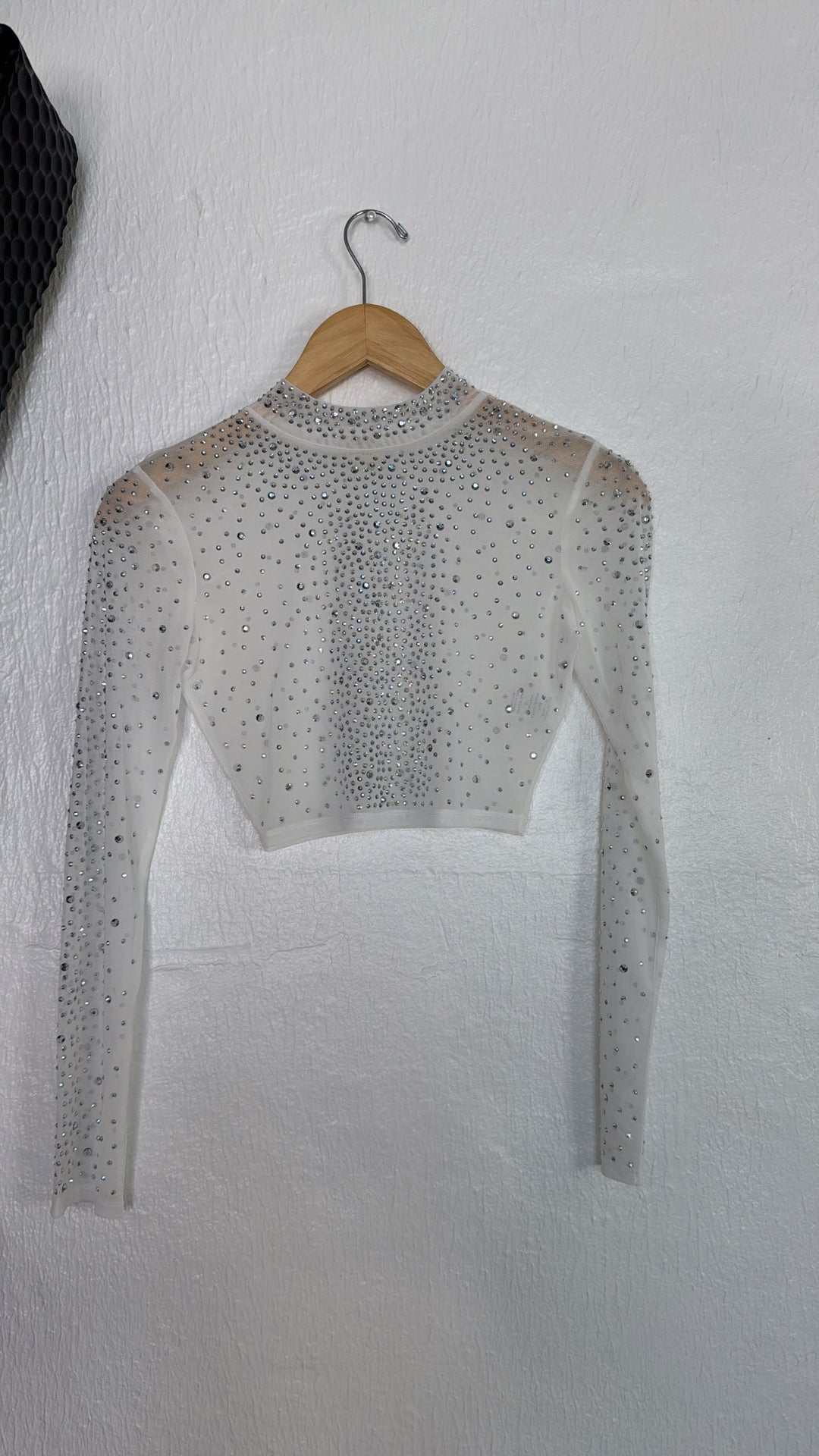 Rhinestone Crop Top, White