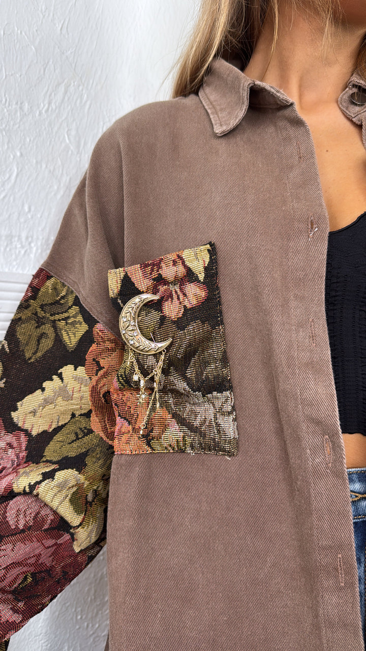 Contrast Jacquard Shacket, Chocolate