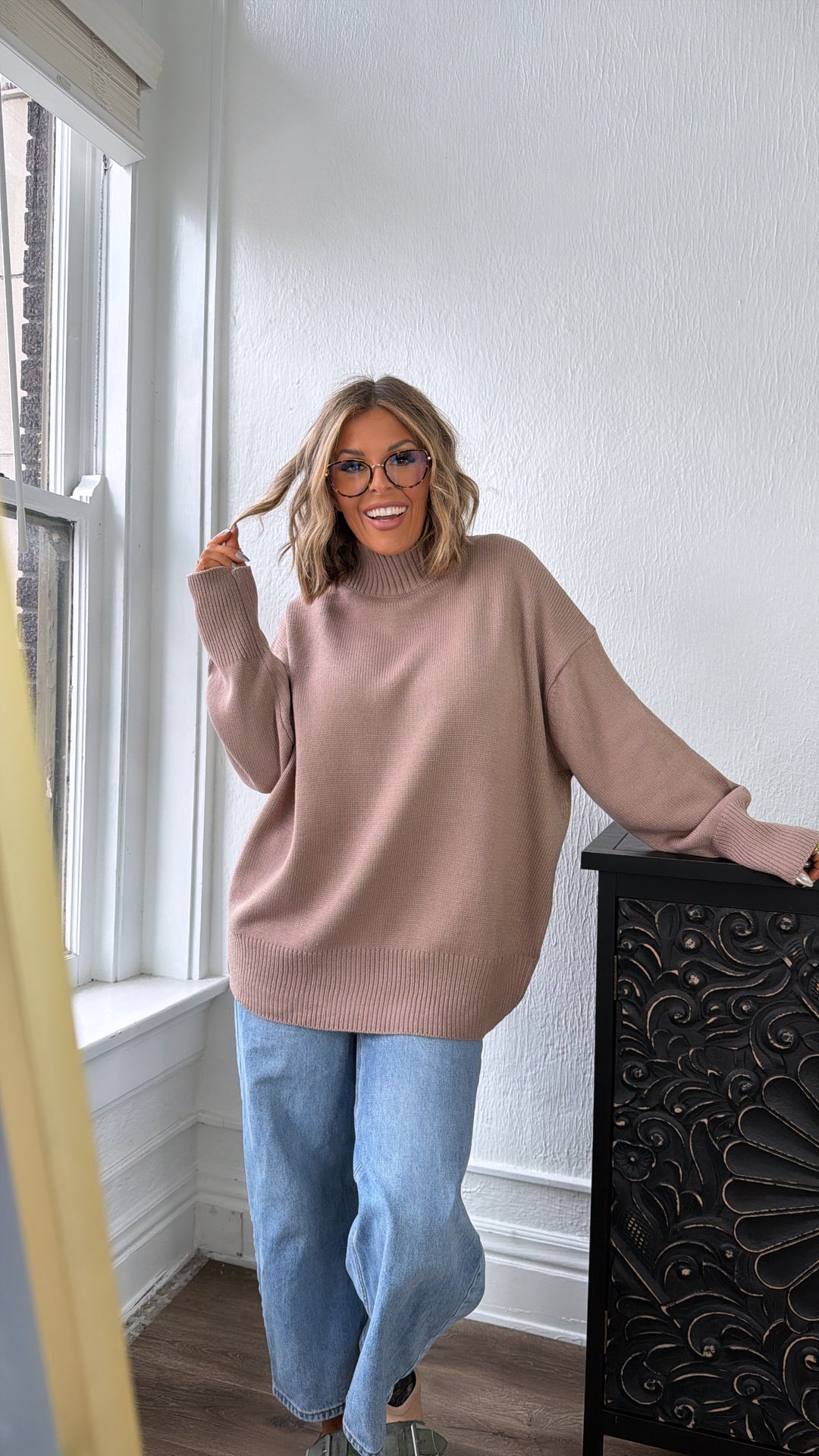 Soft Ember Mock Neck Sweater, Mocha