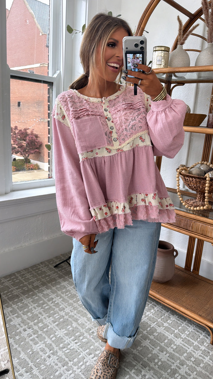 DOORBUSTER: POL Simple & Sweet Blouse, Dusty Pink