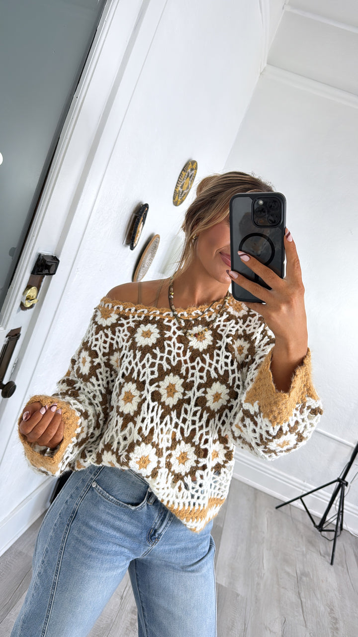 The Last Warmth Crochet Sweater, Caramel Multi