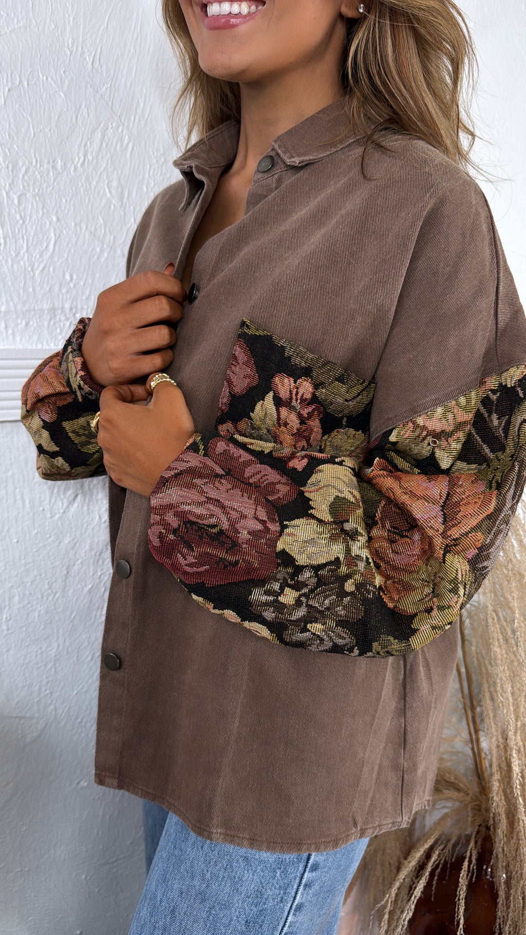 Contrast Jacquard Shacket, Chocolate