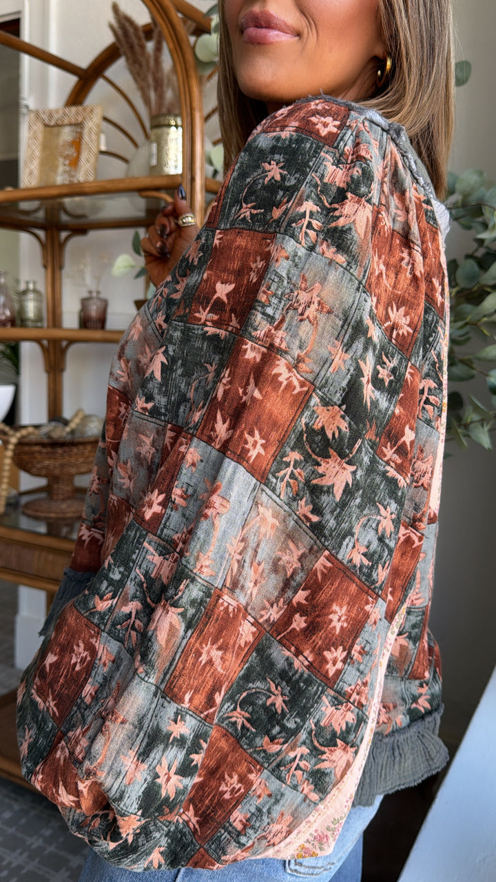 Petal Kiss Blouse, Charcoal Multi