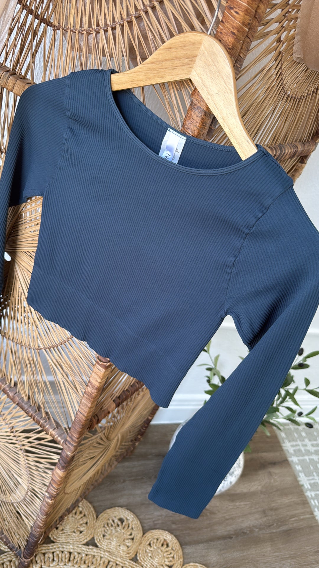 Ribbed Long Sleeve Crew Neck Top, Stellar