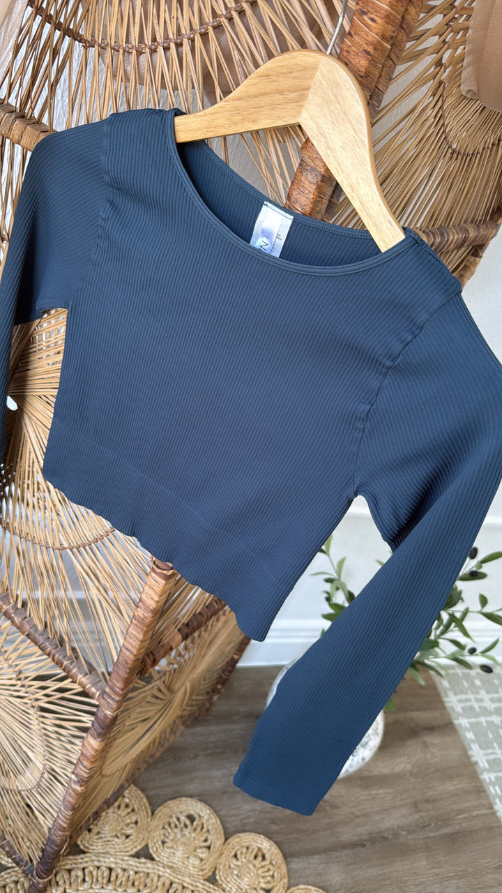 Ribbed Long Sleeve Crew Neck Top, Stellar