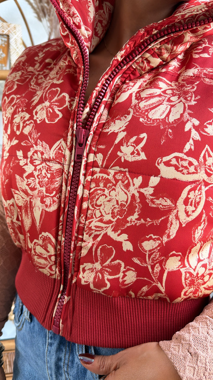 Vintage Marble Floral Printed  Puffer Vest