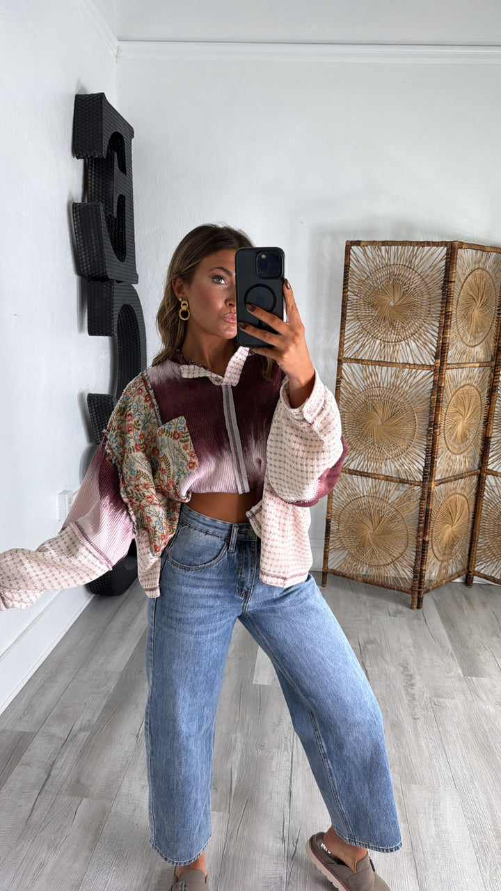 Wild Berry Floral Top, Cream/Burgundy