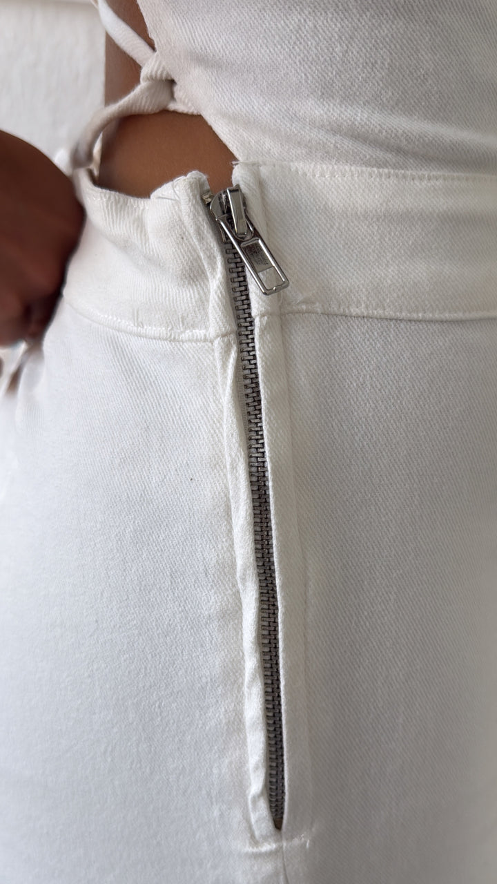 Mineral Wash Denim Jumpsuit, White