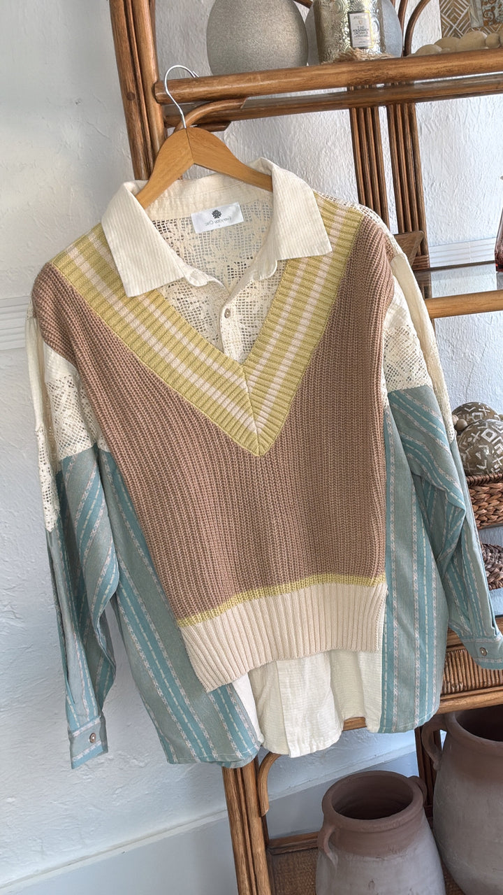 Willa Layered Vest Top, Blue/Taupe