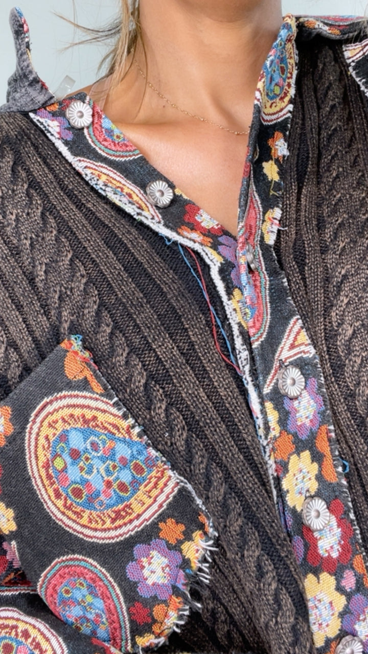 Celestial Paisley Cardigan, Black Multi