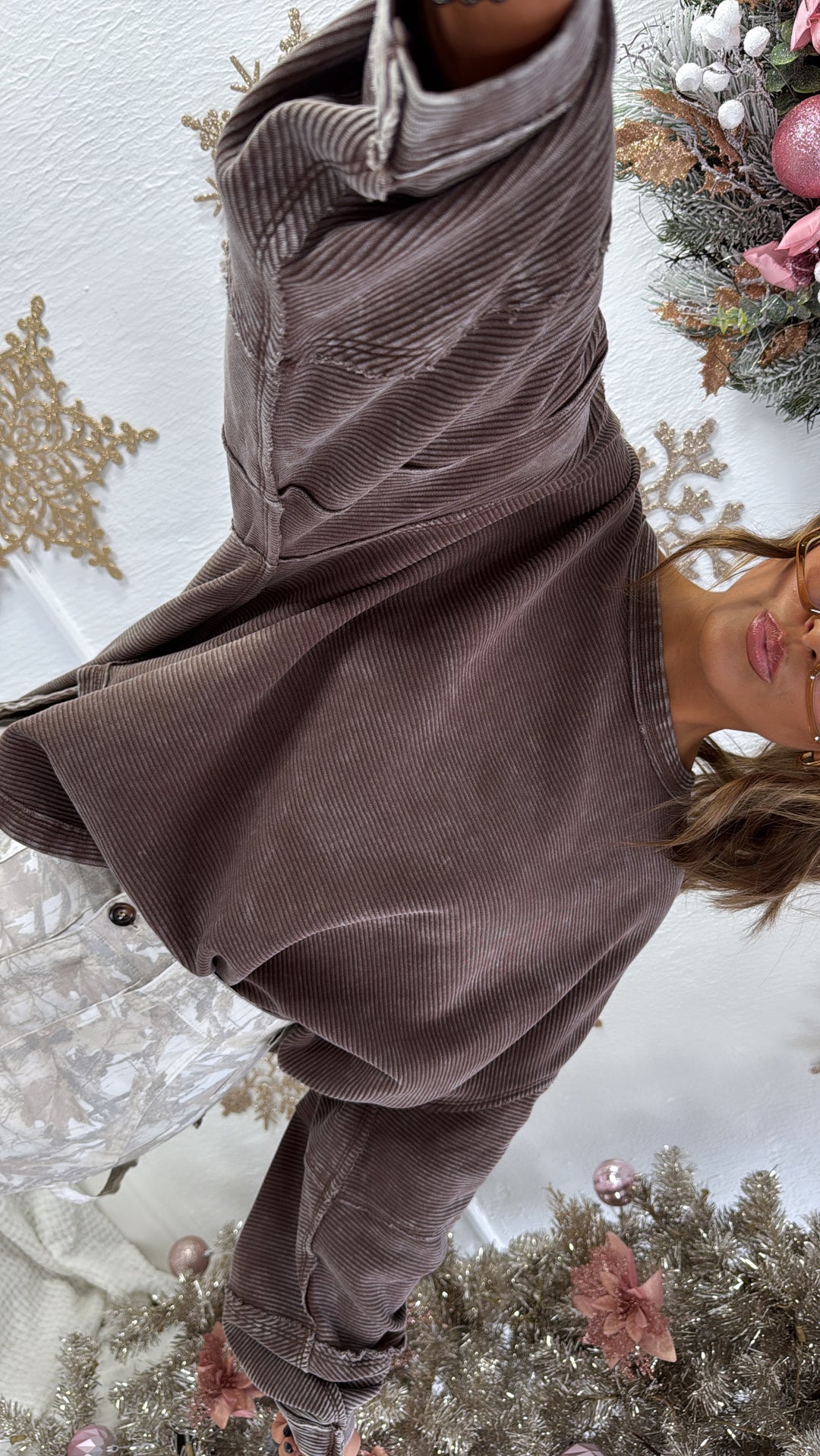 DOORBUSTER: Acid Washed Ribbed Cropped Pullover, Brown