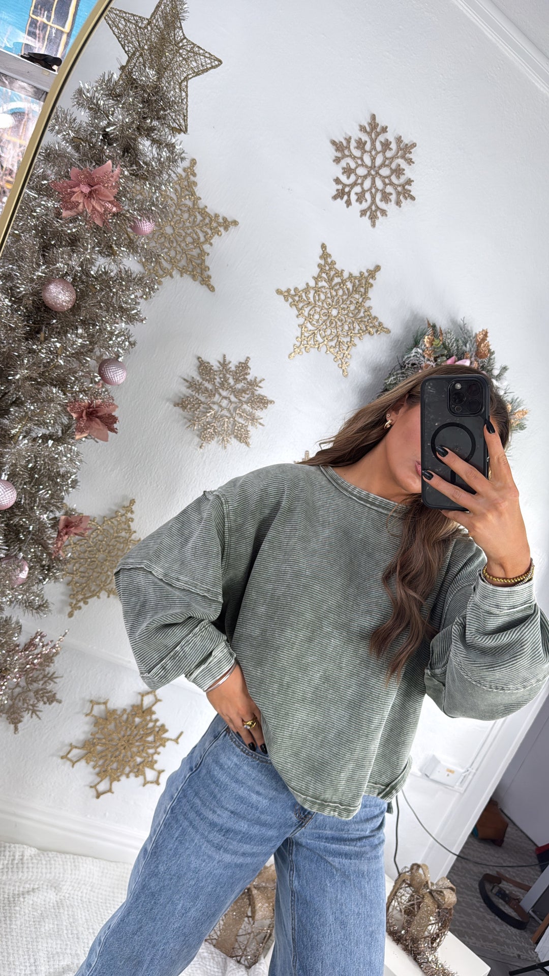 DOORBUSTER: Acid Washed Ribbed Cropped Pullover, DK Olive