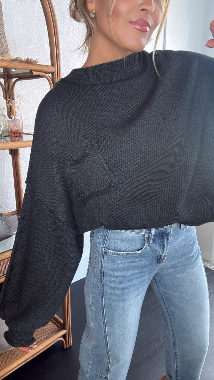 Elevated Basic Balloon Sleeve Sweater, Grey/Black