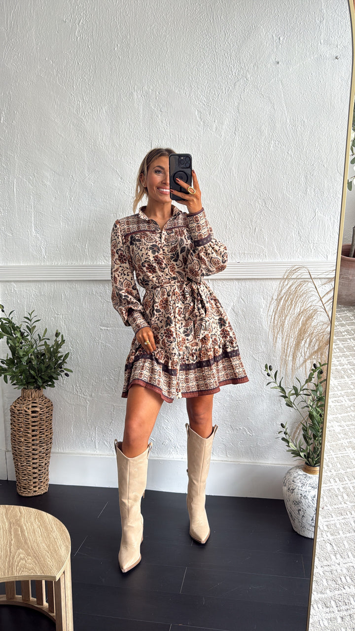 Bluewood Bloom Mini Dress, Cream/Brown