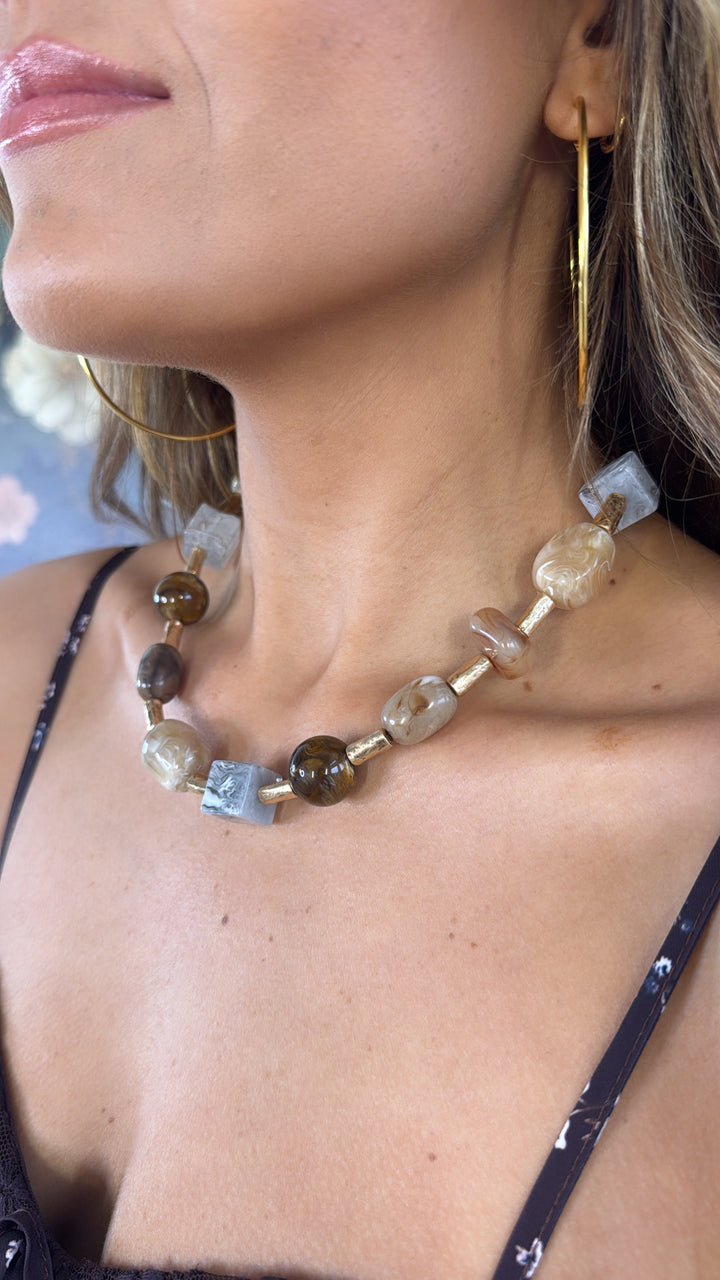 Little Rock Pebble Necklace, Brown/Multi