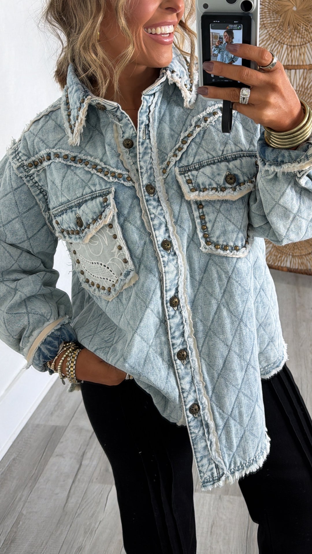 Wild Blooms Quilted Jacket, Denim