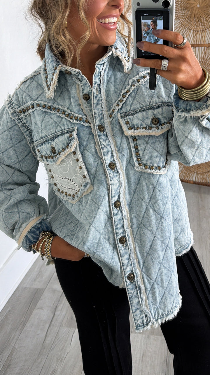 Wild Blooms Quilted Jacket, Denim