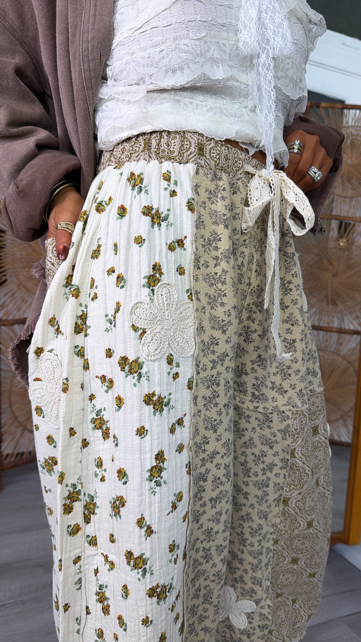 Petal Drape Jogger Pant, Sand Multi