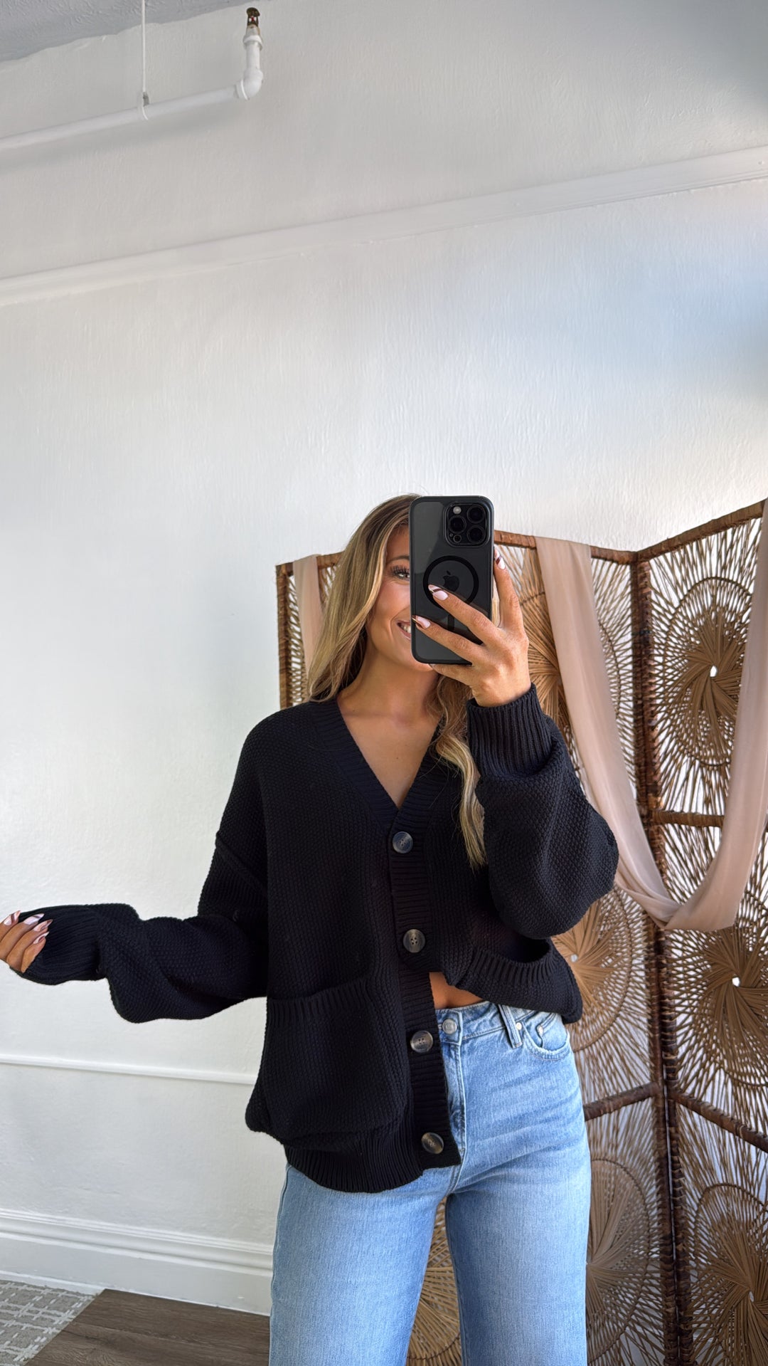 Soft Shadow Button Up Cardigan, Black