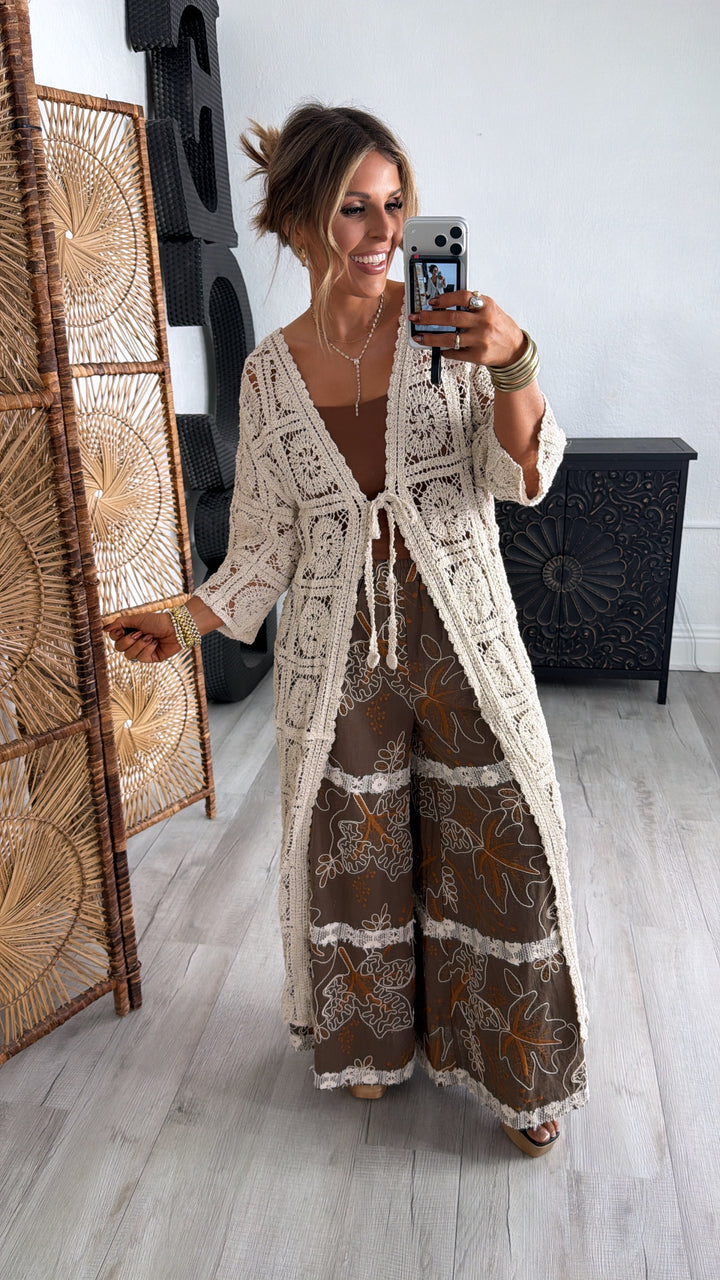 Something Light Crochet Tie Cardigan, Natural