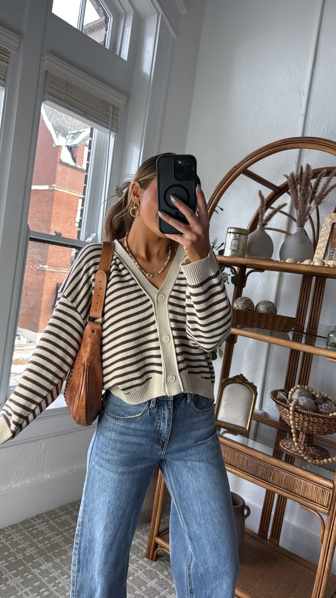 Cocoa Drizzle Striped Cardigan, Brown