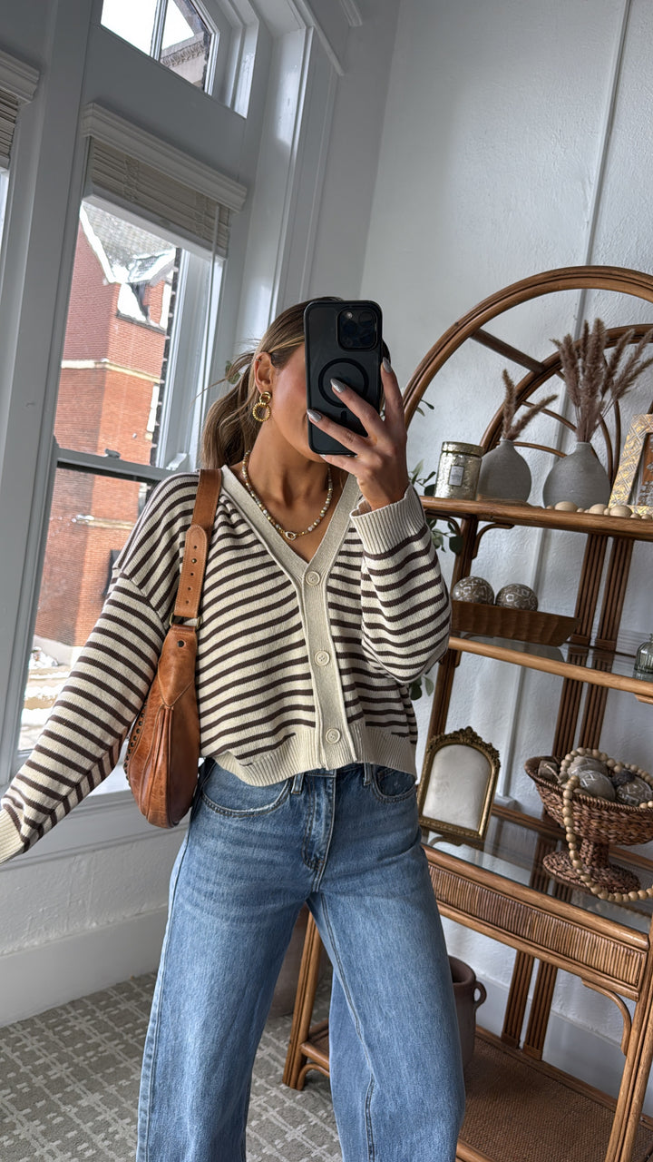 Cocoa Drizzle Striped Cardigan, Brown