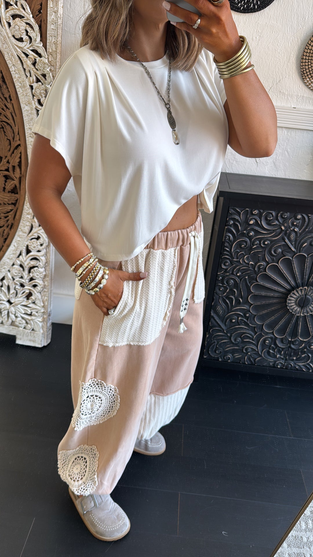 Fall In Love Lace Detailed Jogger, Camel