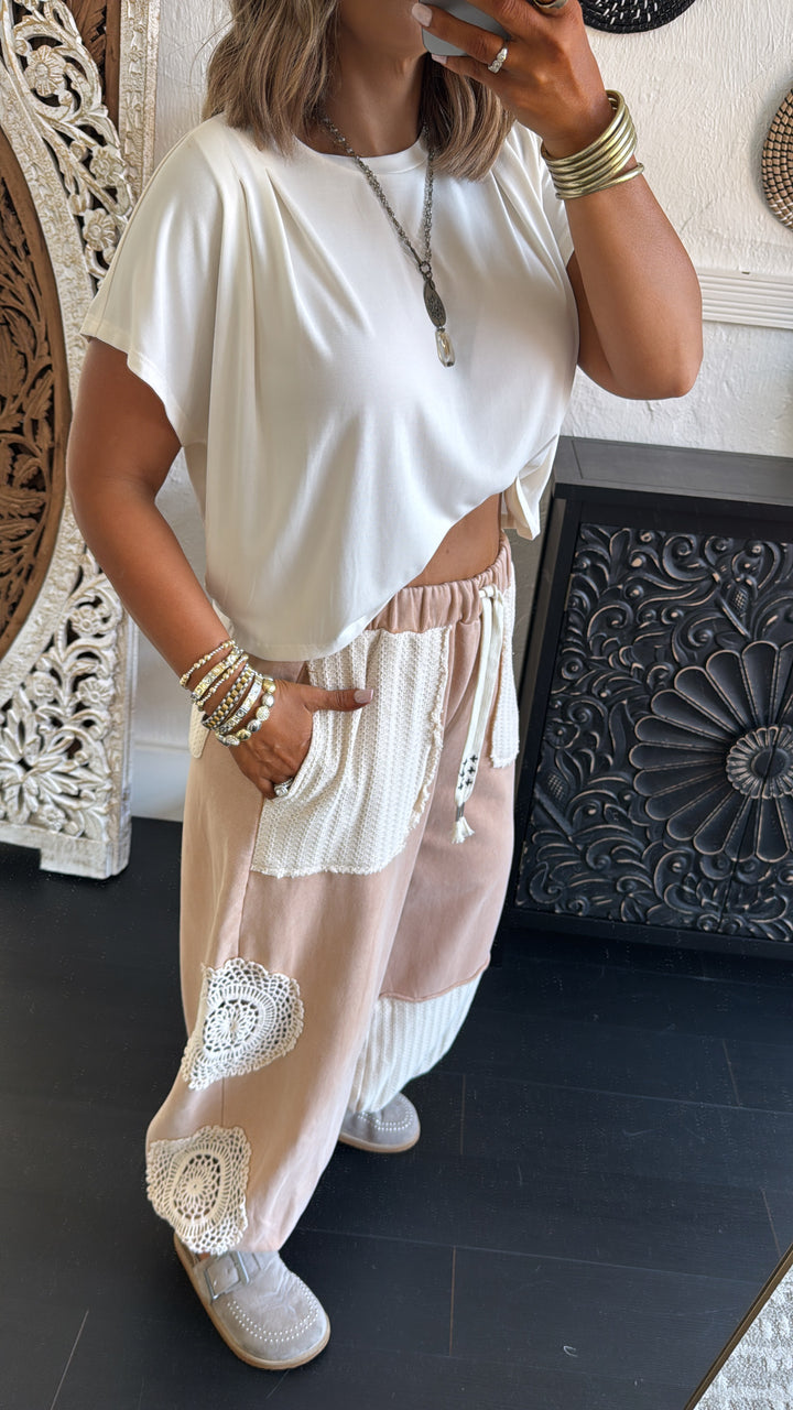 Fall In Love Lace Detailed Jogger, Camel