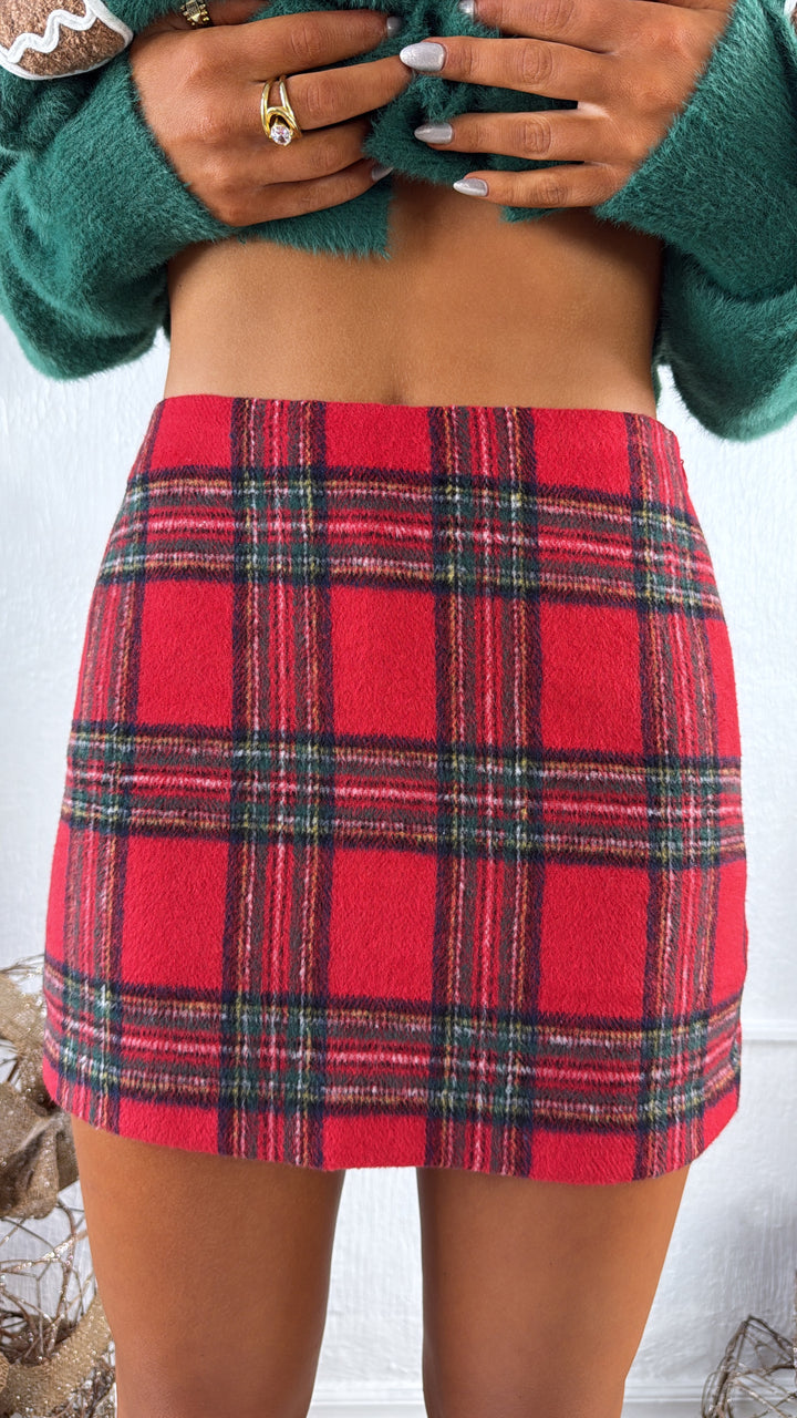 Last Christmas Mini Skort, Red Plaid Combo