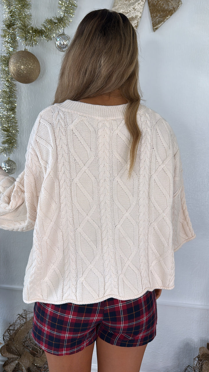 Winter Washed Knit Sweater, Ecru