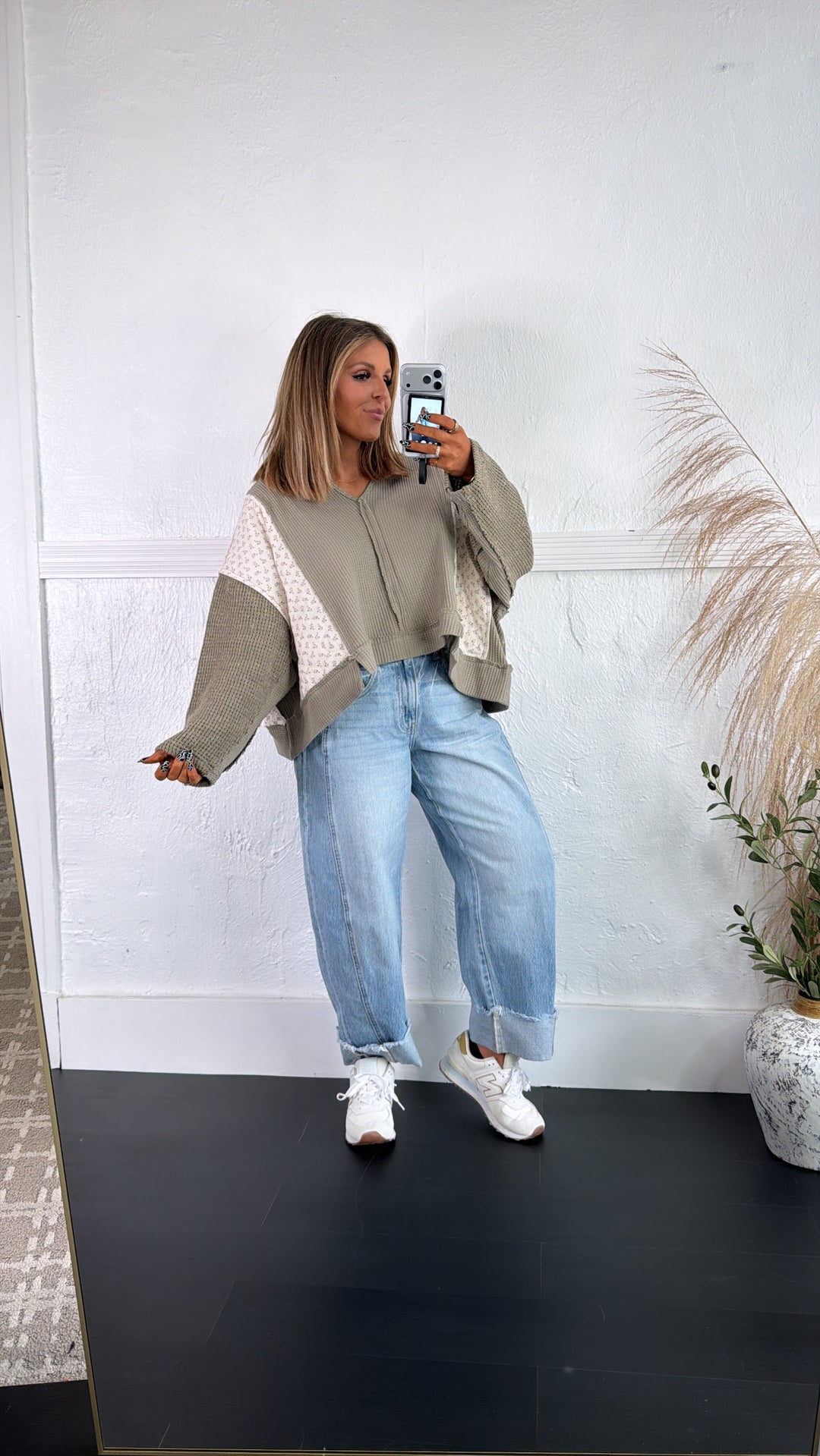 DOORBUSTER: POL Floral Sleeve Sweater, Olive