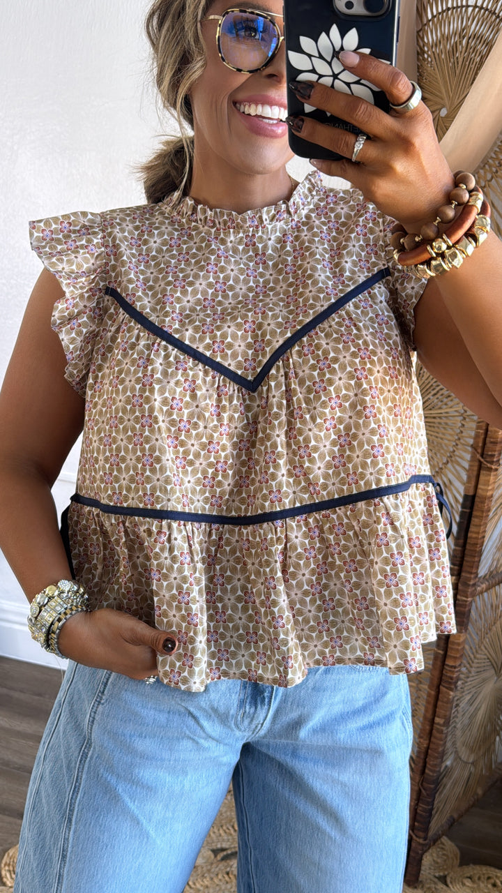 Susie Ruffled Tank, Toffee Cream