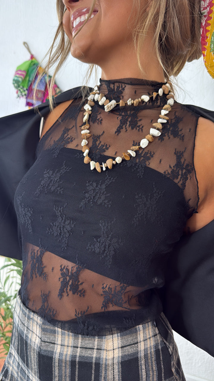 Lady Lux Sheer Lace Sleeveless Tank Top, Black