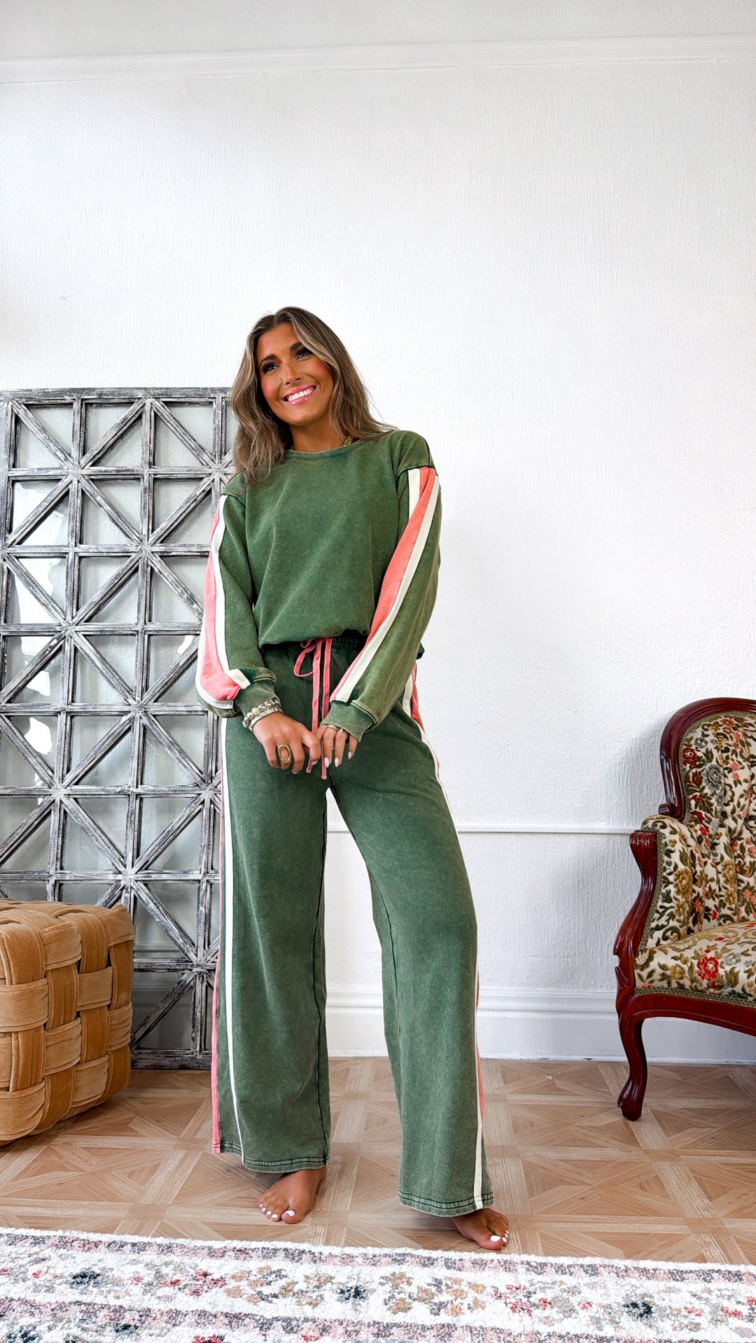 All Day Comfort Washed Crewneck, Forest Combo