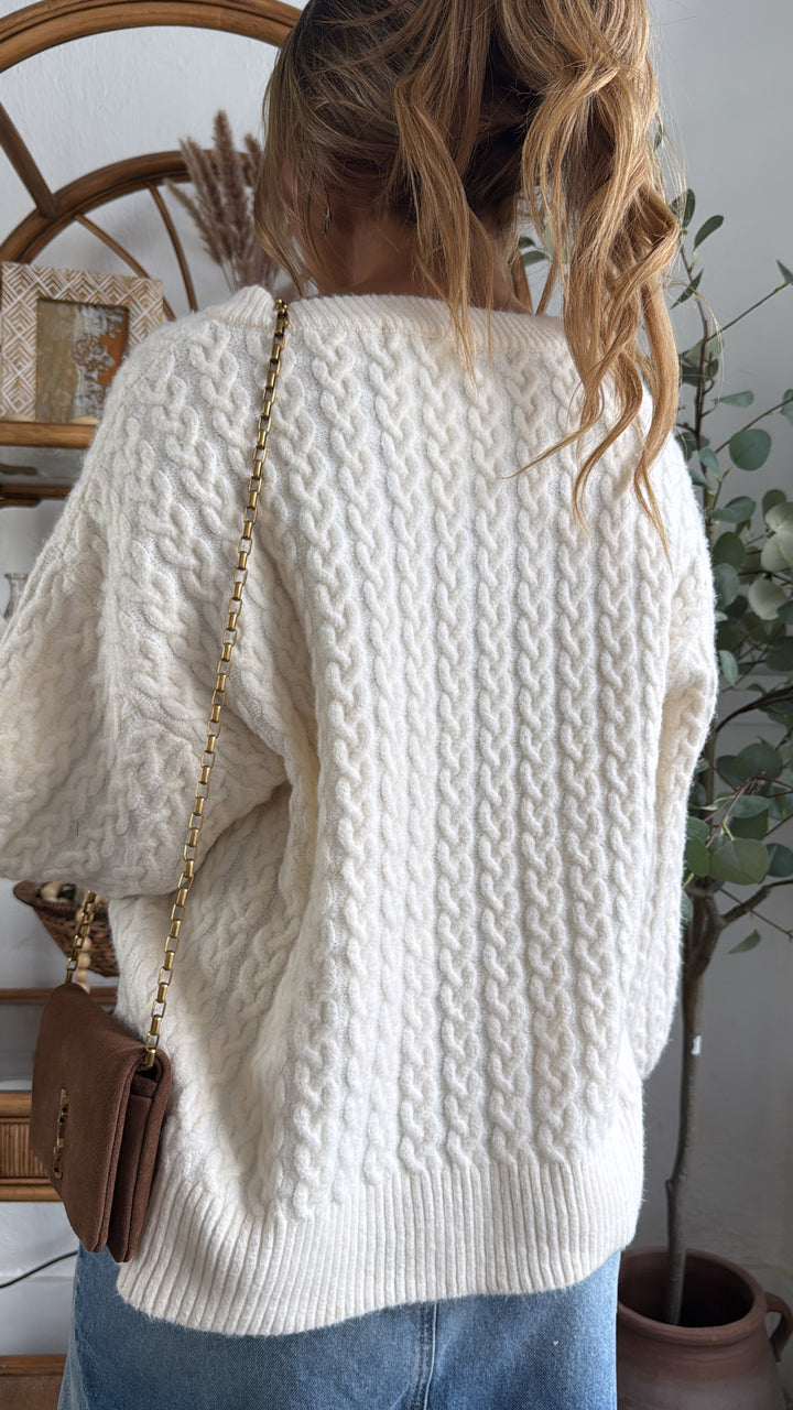 Woven Sands Sweater, Powder Cream