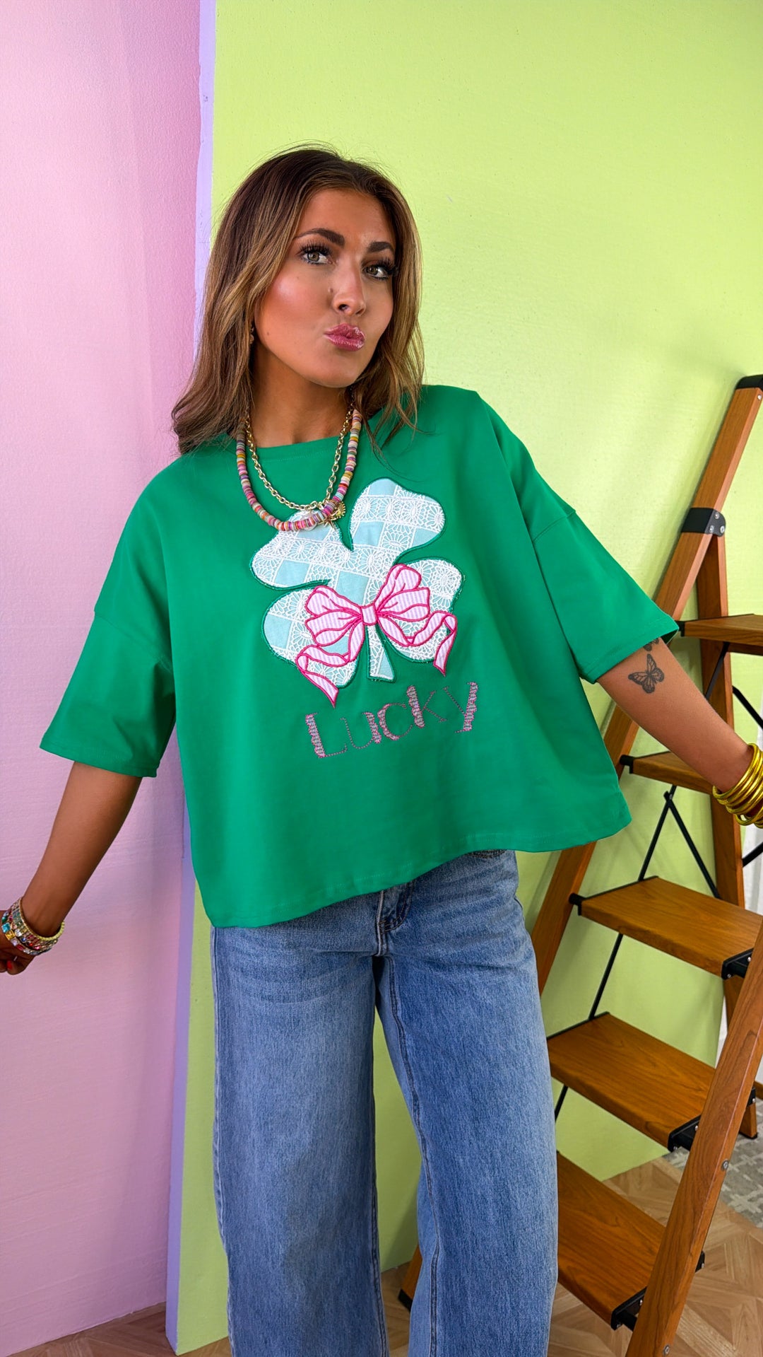 Sweet Clover Embroidered Top, Green