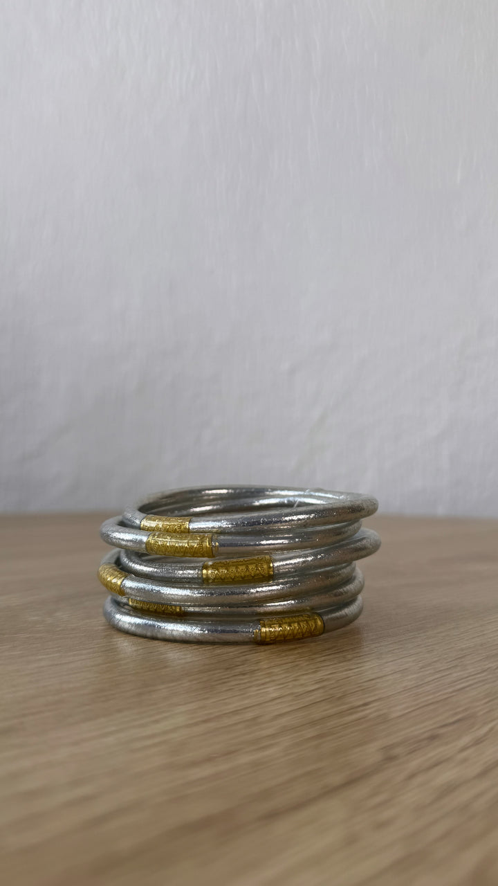 BuDhaGirl: Silver All Weather Bangle (Set of 6)- Serenity Prayer