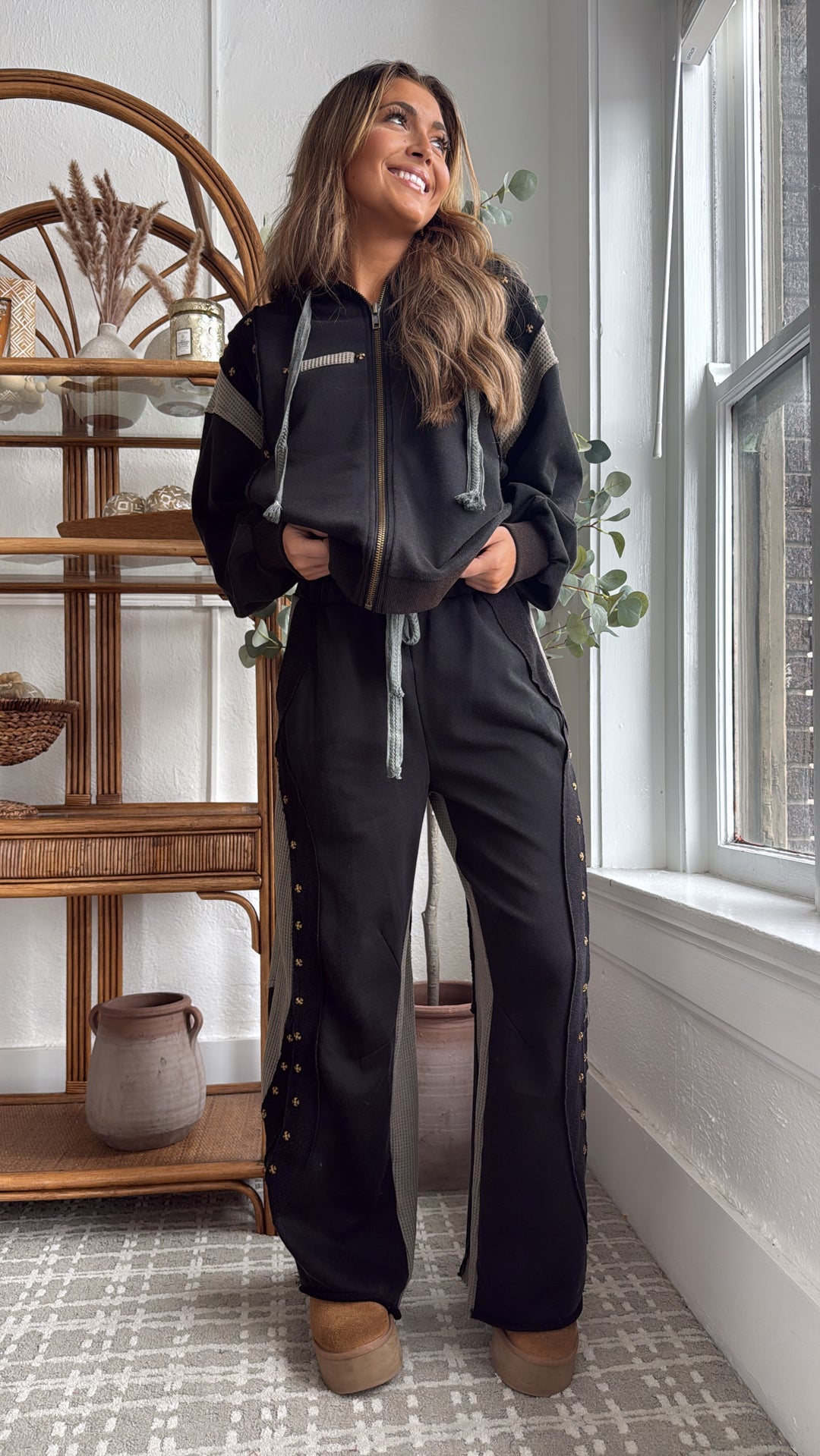 Urban Chic Waffle Knit Pant, Black