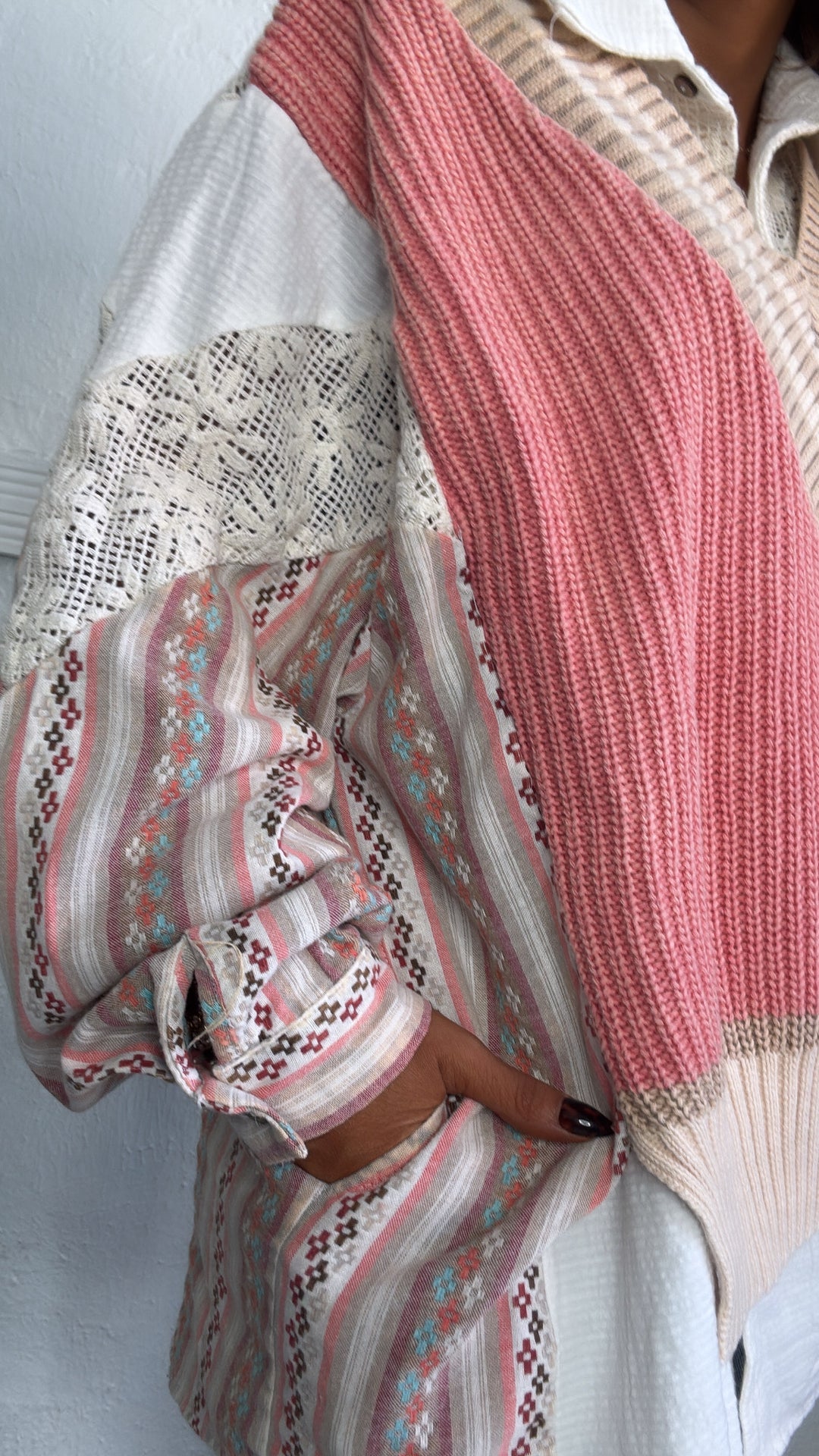 Willa Layered Vest Top, Taupe/Pink