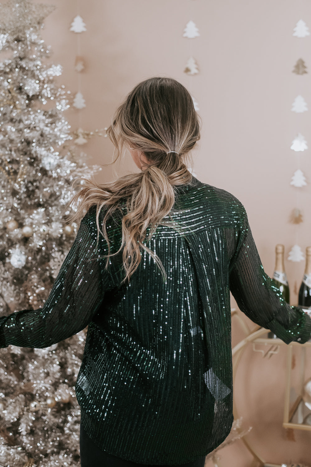 Give Me Sequin Button Up Blouse , Green