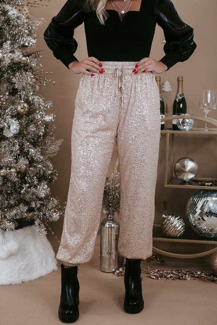 Change Of Pace Sequin Jogger, Champagne