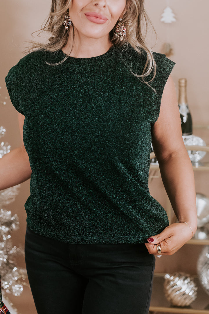 Stunner Sleeveless Metallic Knit Top, Green