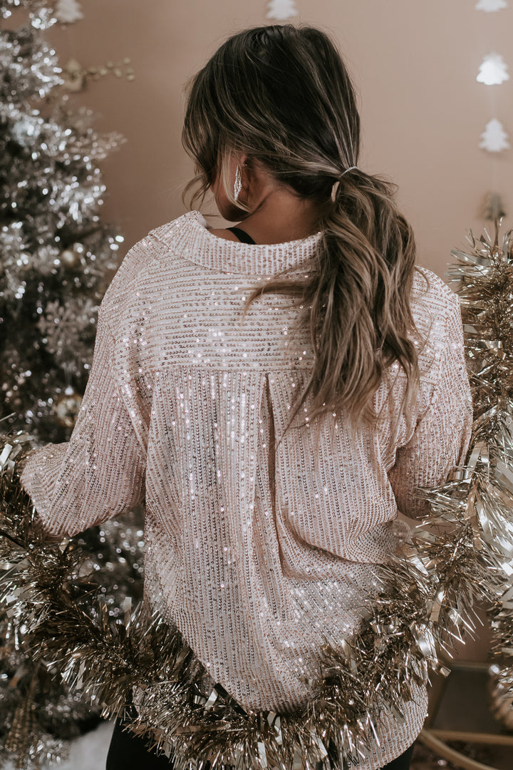 Give Me Sequin Button Up Blouse , Gold