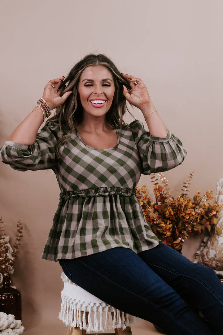 Perfect Day Gingham Blouse, Olive