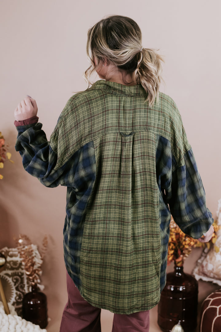 Acid Washed Button Down Flannel, Green