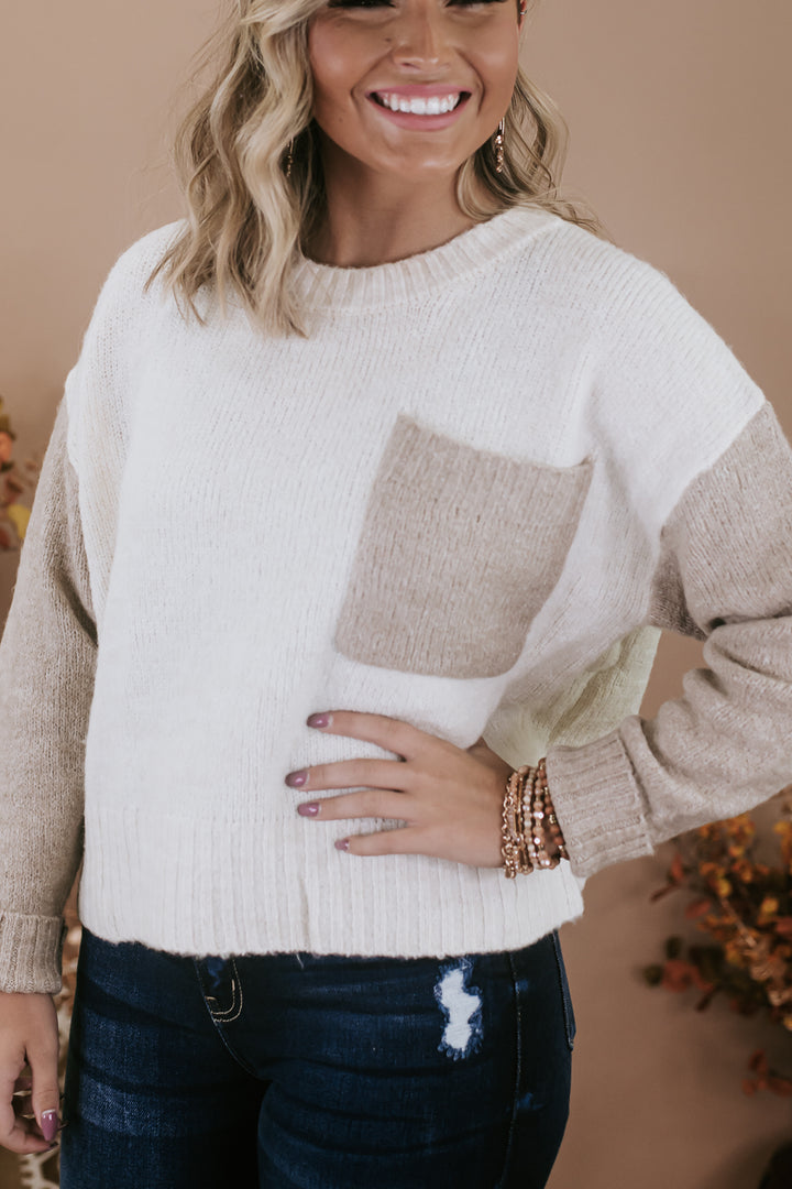 Cropped Pocket Sweater, Taupe