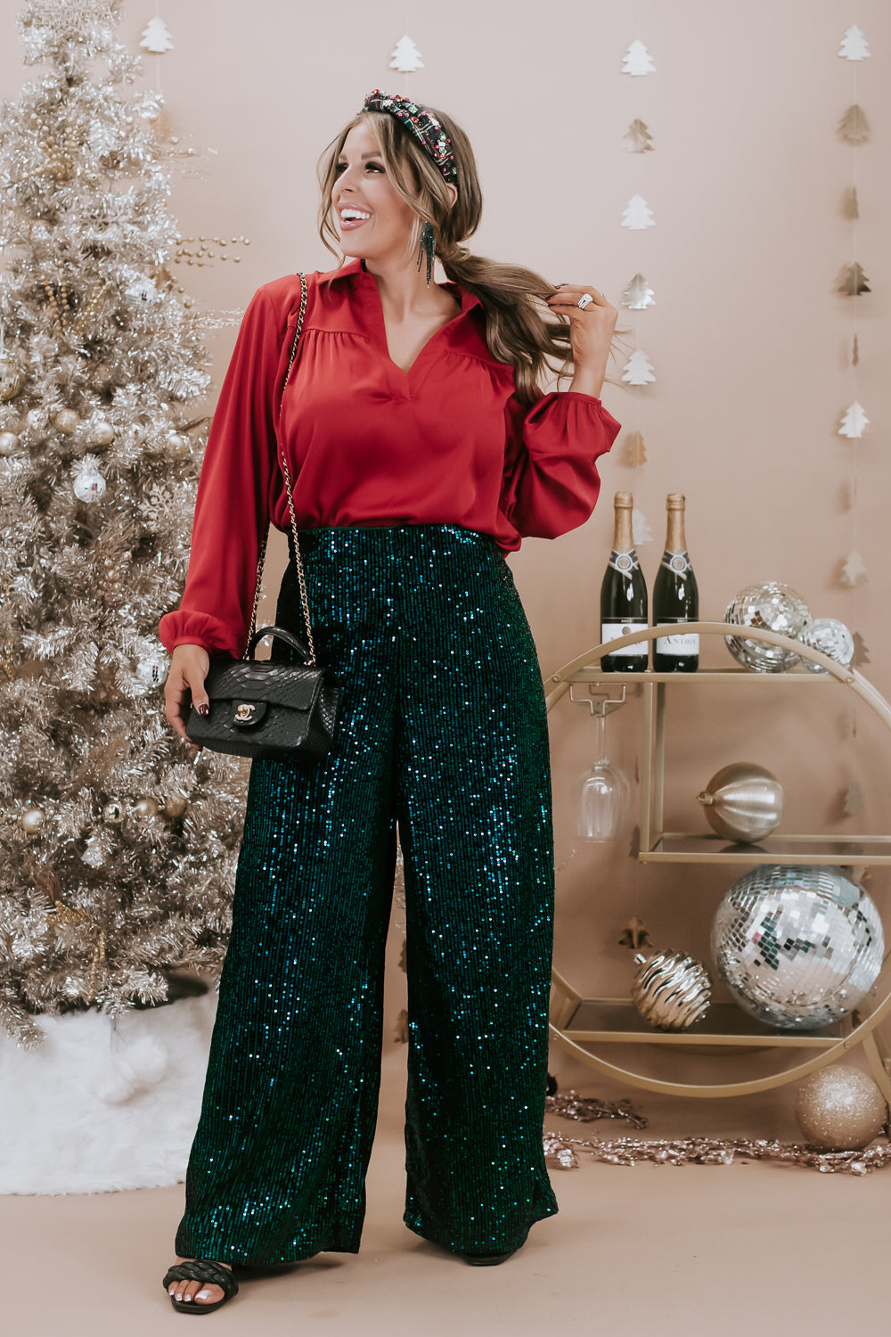 Sequins Flared Pants, Peacock