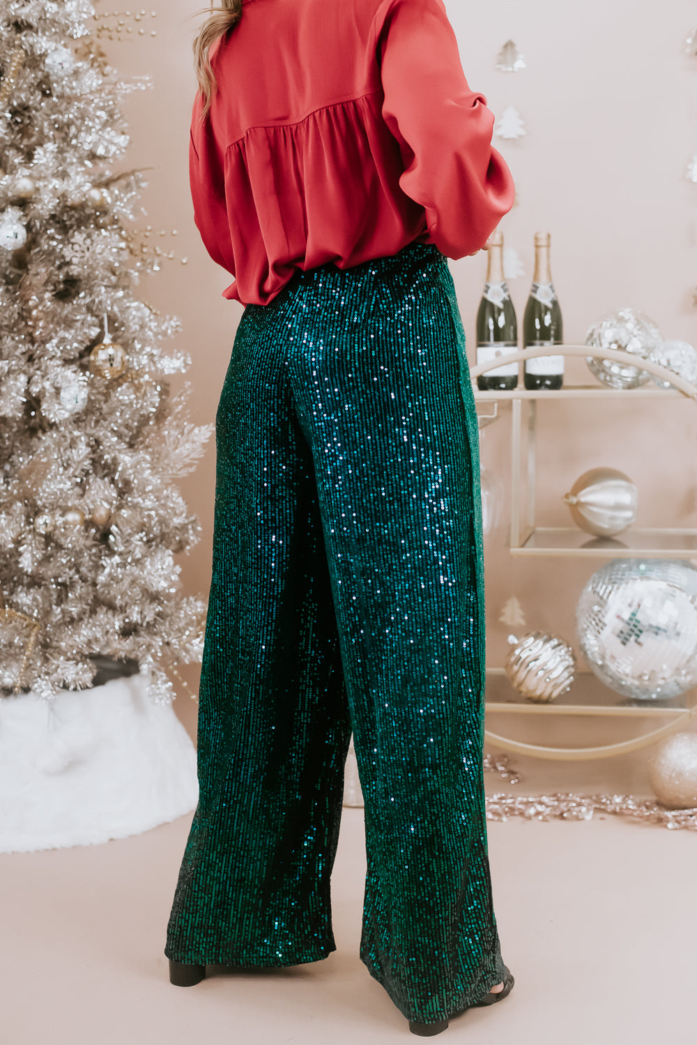Sequins Flared Pants, Peacock