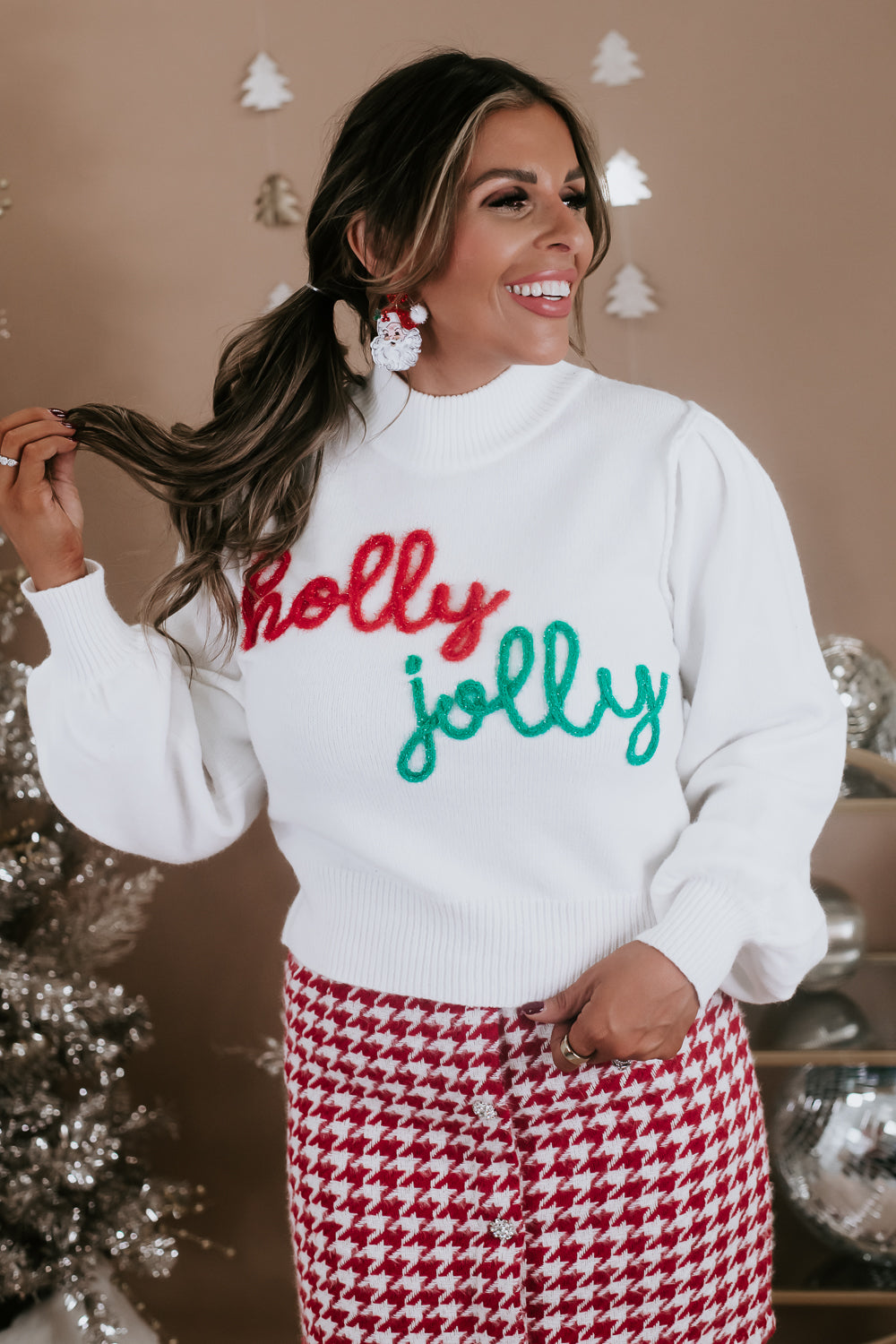 Holly Jolly Embroidered Sweater, White